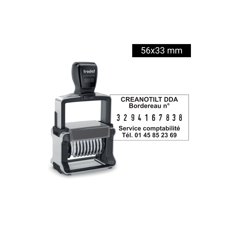 Tampon numéroteur 10 bandes Trodat 55510PL - 2+2 lignes personnalisables - 56X33mm